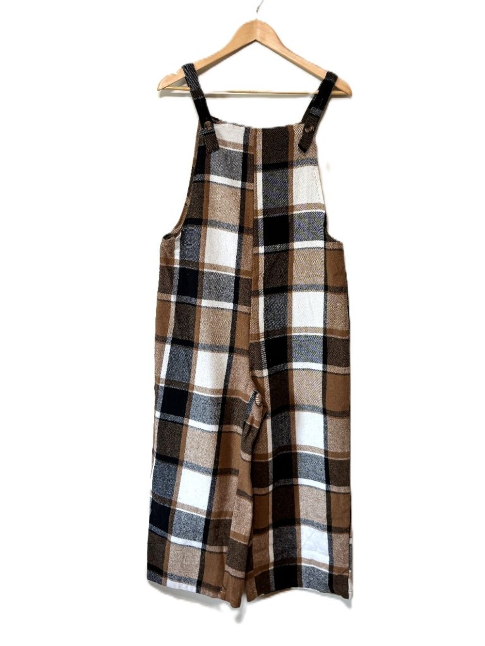Fleece Plaid Cropped Overalls, Size M